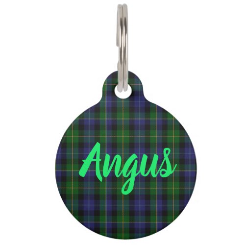 Plaid Tartan Blue  Green Add Name  Number Pet ID Tag