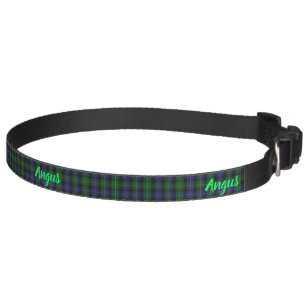 Plaid Tartan Blue Name on Black Good Dog Pet Collar