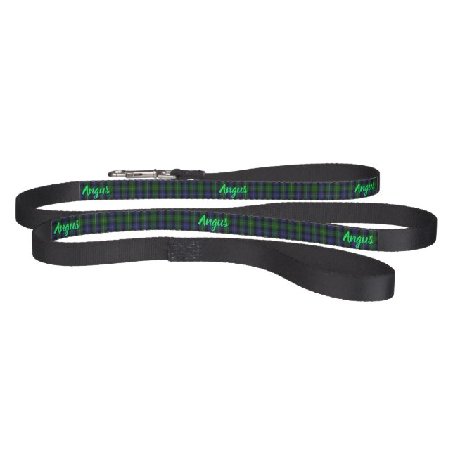 Plaid Tartan Blue Name on Black Good Dog Pet Leash (Full)