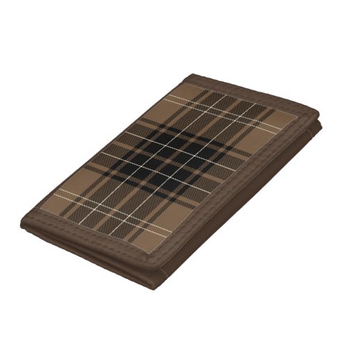Plaid tartan brown color trifold wallet