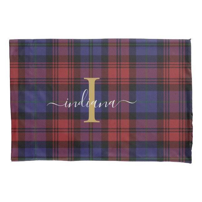 Plaid Tartan Check Monogram Custom Pillow Case (Front)