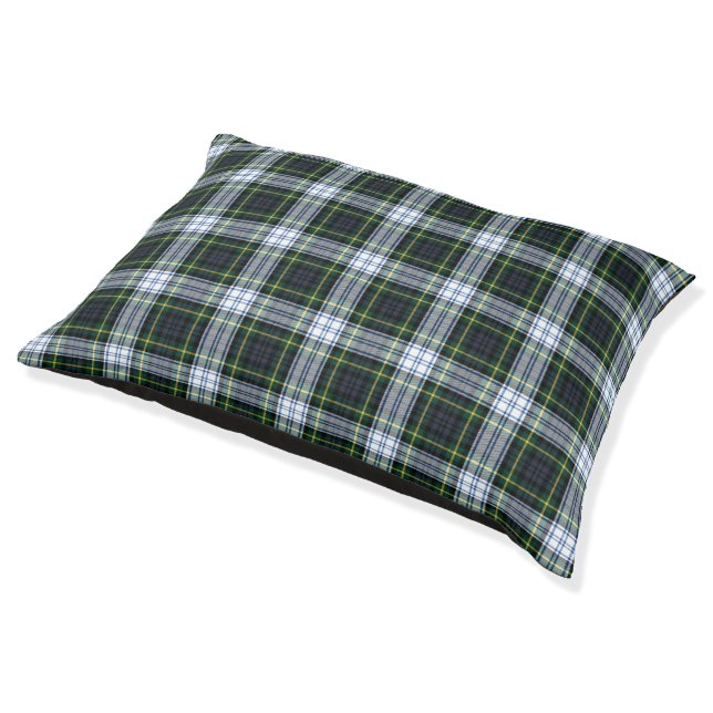 Plaid Tartan Clan Gordon Green White Pet Bed (Angled)