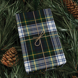 Plaid Tartan Clan Gordon White Green Holiday Wrapping Paper