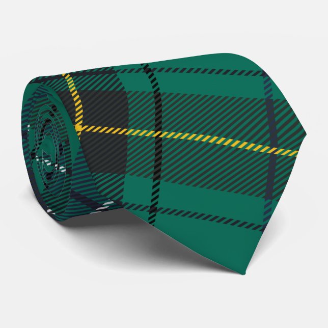 Plaid Tartan Clan Henderson Green Blue Check Neck Tie (Rolled)