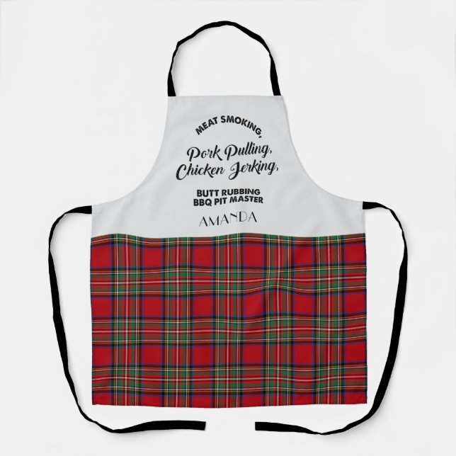 Plaid Tartan Clan Stewart Checkered Red Kitchen Apron (Front)