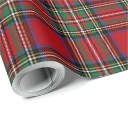 Plaid Tartan Clan Stewart Green Red Check Holiday Wrapping Paper