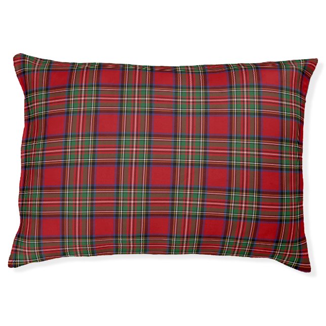 Plaid Tartan Clan Stewart Green Red Check Pet Bed (Front)
