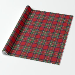 Plaid Tartan Clan Stewart Red Check Holiday Wrapping Paper