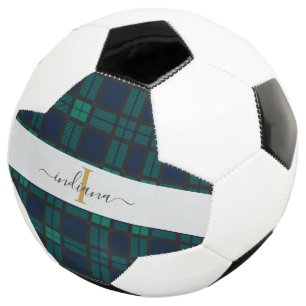 Plaid Tartan Classic Monogram Script Name Soccer Ball