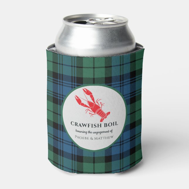 Plaid Tartan Crawfish Boil Engagement Party Can Cooler (Can Front)