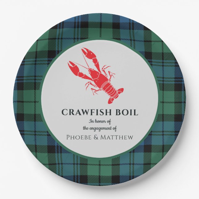 Plaid Tartan Crawfish Boil Engagement Party Paper Plates (Front)