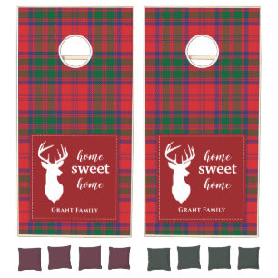 Plaid Tartan Grant Family Name Cornhole Set