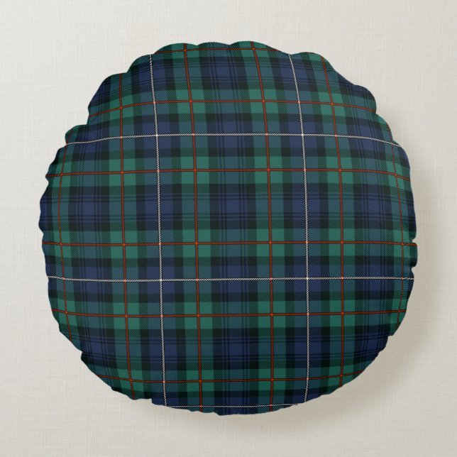 Plaid Tartan Green Purple Rustic Clan Robertson Round Pillow (Front)