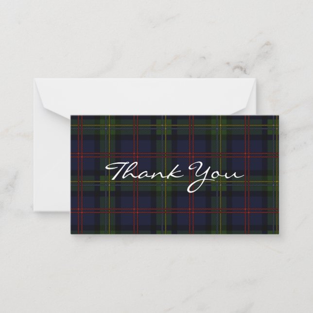 Plaid Tartan Malcolm Script Thank You Note Card (Front)