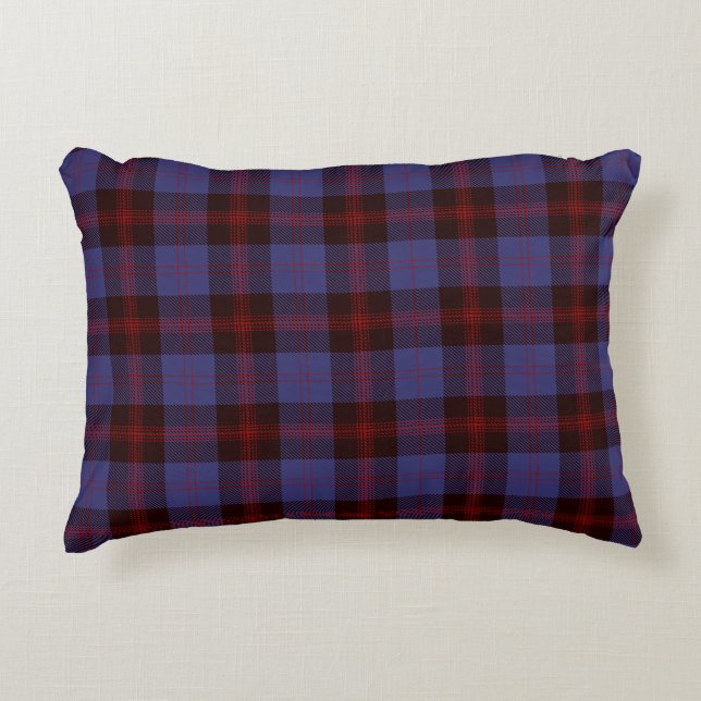  plaid tartan navy blue red accent pillow (Front)