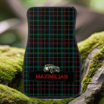 Plaid Tartan Pattern Vintage Car With Custom Name