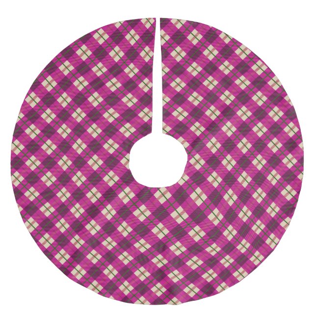 Plaid Tartan Pink Purple Checkered   Brushed Polyester Tree Skirt (Front)