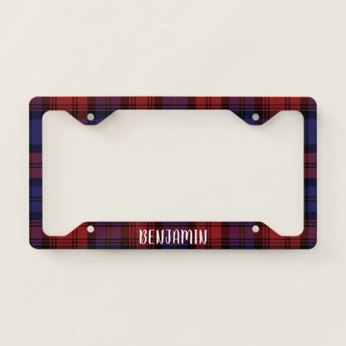 Plaid Tartan Red Purple Clan MacLachlan Check License Plate Frame