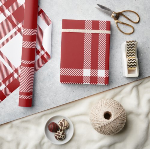 Plaid Tartan Red White Holiday Modern Christmas Wrapping Paper