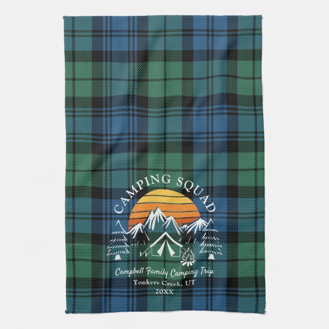 Plaid Tartan Retro Family Camping Squad Campbell Kitchen Towel (Vertical)