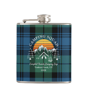 Plaid Tartan Retro Family Camping Squad Dad Flask