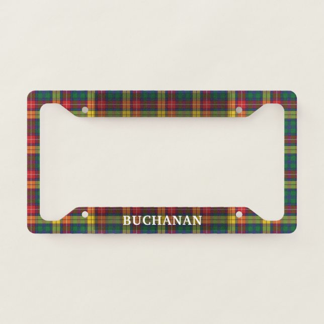 Plaid Tartan Rustic Birthday Dad Clan Buchanan License Plate Frame (Front)