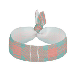 Plaid Tartan Rustic Clan Wilson Orange Turquoise Elastic Hair Tie