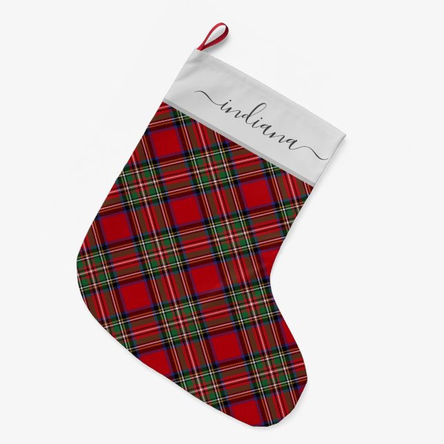 Plaid Tartan Stewart Red Green Rustic Large Christmas Stocking (Front (Hanging))