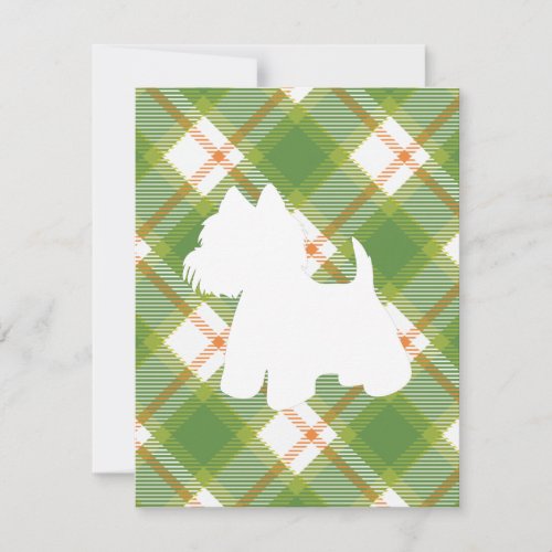 Plaid Tartan White Westie Blank Notecard _ green