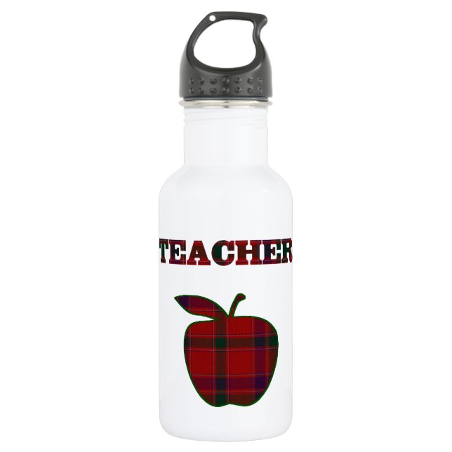 Plaid Teacher's Apple Stainless Steel Water Bottle (Front)