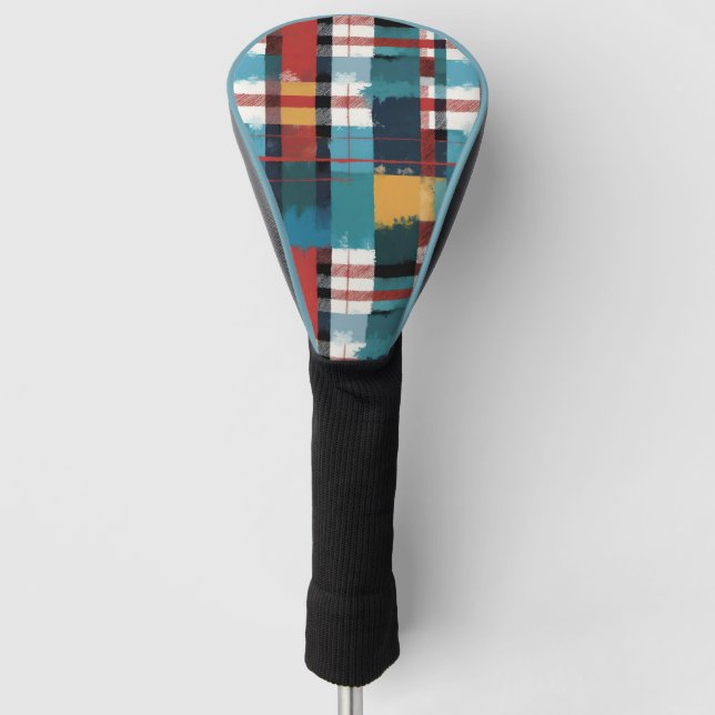 Plaid Teal Red Yellow White Golf Head Cover (Front)