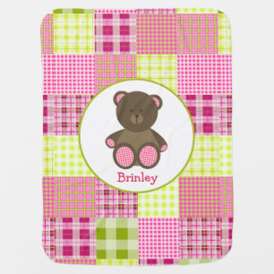 Plaid + Teddy Bear Personalized Baby Blanket