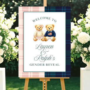 Plaid Teddy Bears Gender Reveal Party Welcome Sign