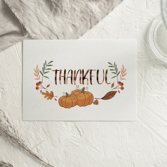 Plaid Thanksful Fall Pumpkins Thanksgiving card (Creator Uploaded)