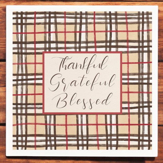 Plaid Thanksful Grateful Blessed  Napkins (Creator Uploaded)