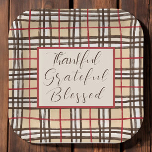 Plaid Thanksful Grateful Blessed  Paper Plates