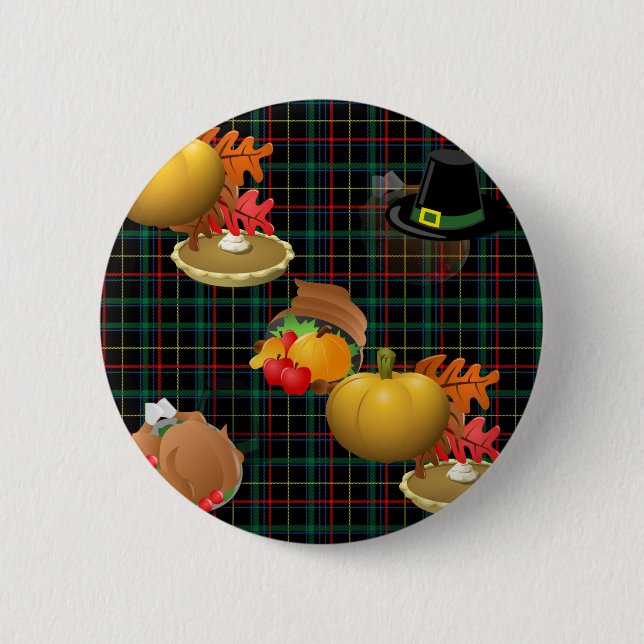 plaid thanksgiving pinback button (Front)