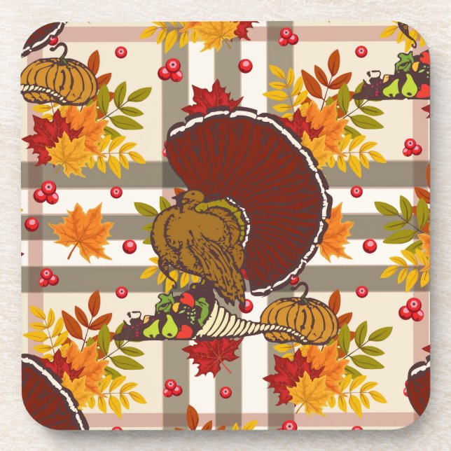plaid thanksgiving turkey coaster (Front)
