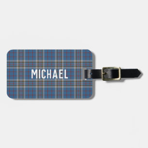 Plaid Thompson Clan Blue Grey Check Custom Tartan Luggage Tag