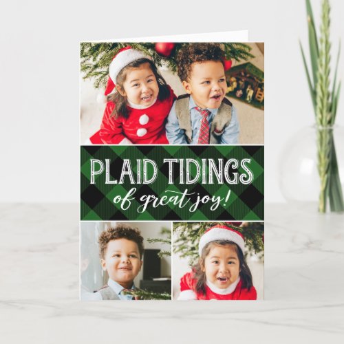 Plaid Tidings 3 Photo  Green  Holiday Card