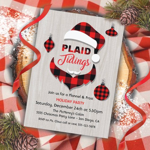 Plaid Tidings Flannel Santa Claus Christmas Party Invitation