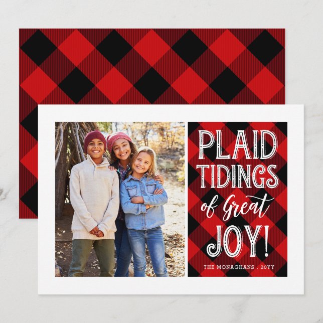 Plaid Tidings | Red | Photo Holiday Card (Front/Back)