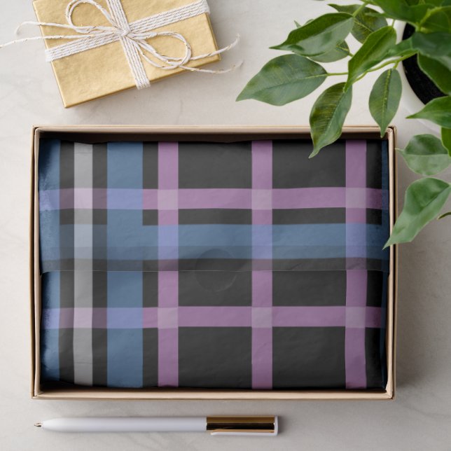Plaid Tissue Paper – Blue & Lavender Checkered (Gift)