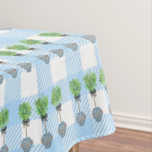 Plaid Topiaries Blue and White Ginger Jar Tablecloth