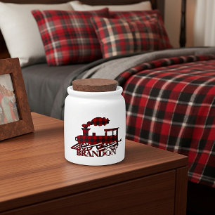 Plaid train personalized mini 4" candy jar