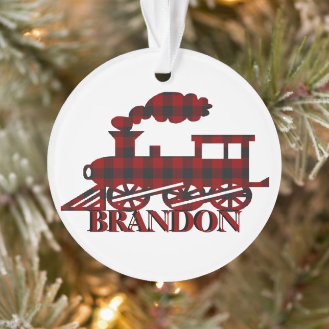 Plaid train personalized  ornament (Tree)