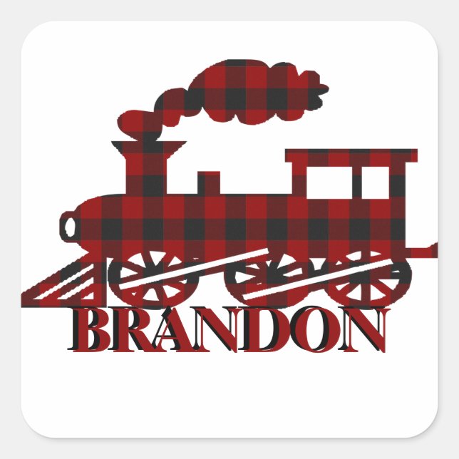 Plaid train personalized  square sticker (Front)