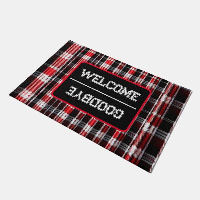 Plaid Trendy Abstract Red Black Collection Doormat (Angled)