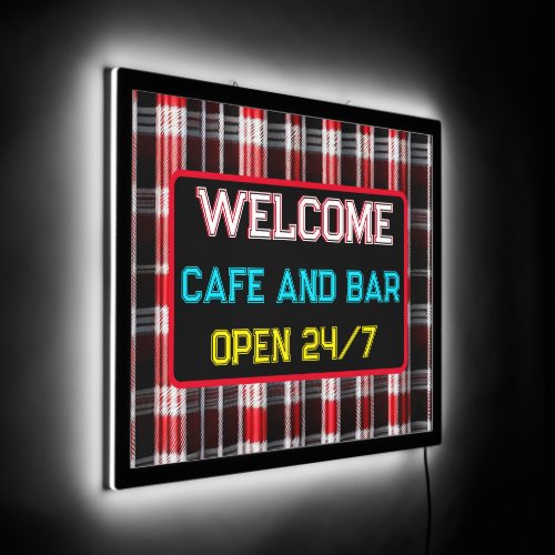 Plaid Trendy Abstract Red Black Collection LED Sign