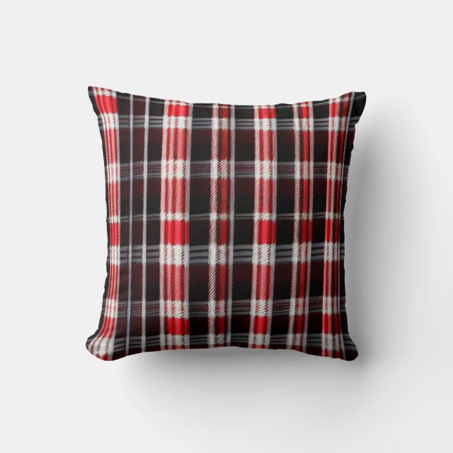 Plaid Trendy Abstract Red Black Collection Throw Pillow (Front)
